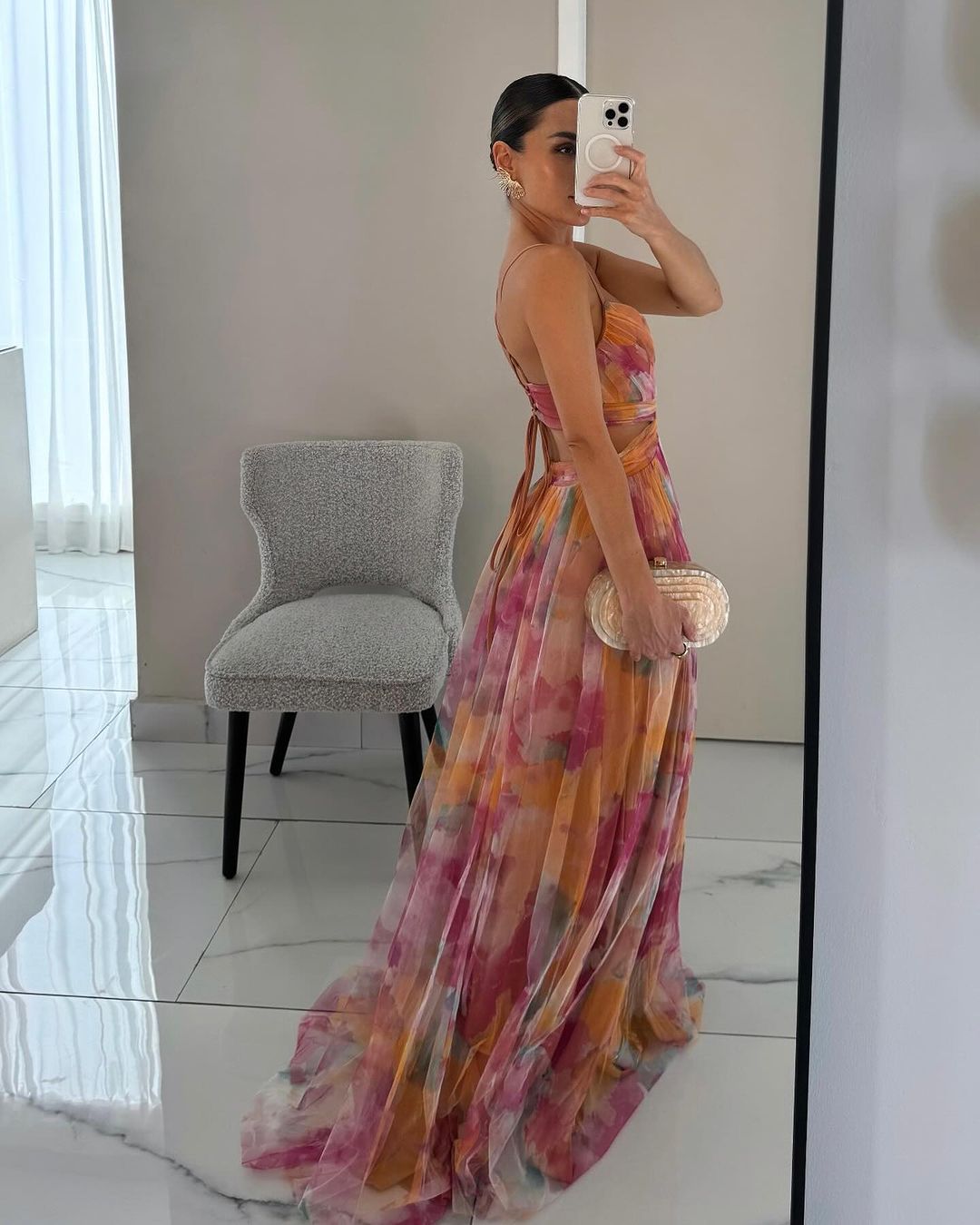 Women's Floral V-Neckline Maxi Dress with Spaghetti Straps and Crossover Bodice