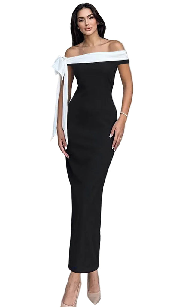 Women's Off-Shoulder Sleeveless Maxi Dress with Shoulder Bow – Trevinae
