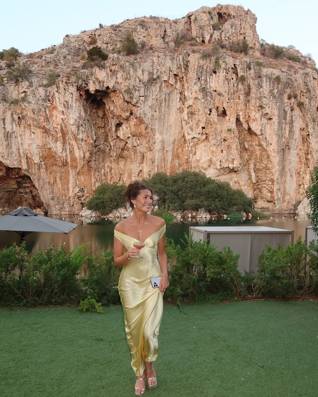 Women's Off-Shoulder V-Neckline Maxi Dress with Wide Straps and Glossy Surface