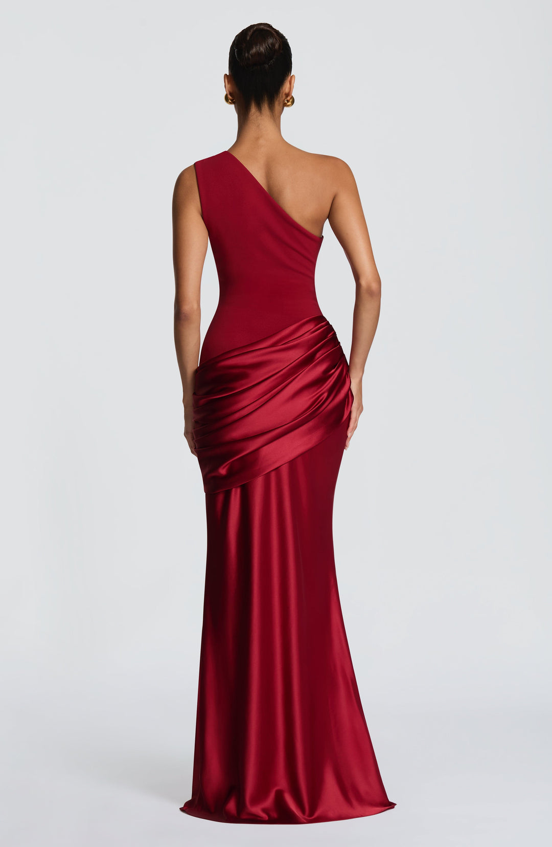 Women's One-Shoulder Maxi Dress with Draped Hip and Glossy Skirt
