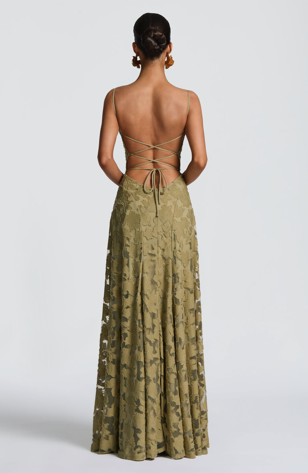 Women's Spaghetti Strap Straight Neckline Maxi Dress with Floral Lace Surface and A-Line Skirt