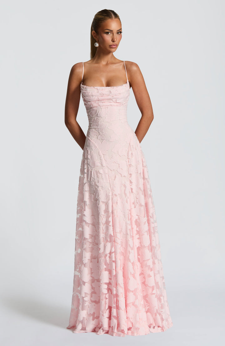 Women's Spaghetti Strap Straight Neckline Maxi Dress with Floral Lace Surface and A-Line Skirt