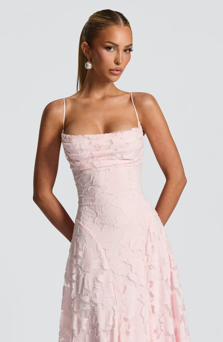 Women's Spaghetti Strap Straight Neckline Maxi Dress with Floral Lace Surface and A-Line Skirt