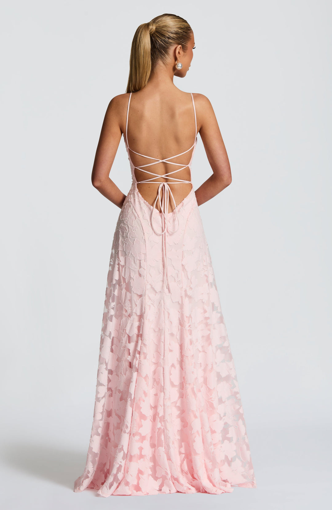 Women's Spaghetti Strap Straight Neckline Maxi Dress with Floral Lace Surface and A-Line Skirt