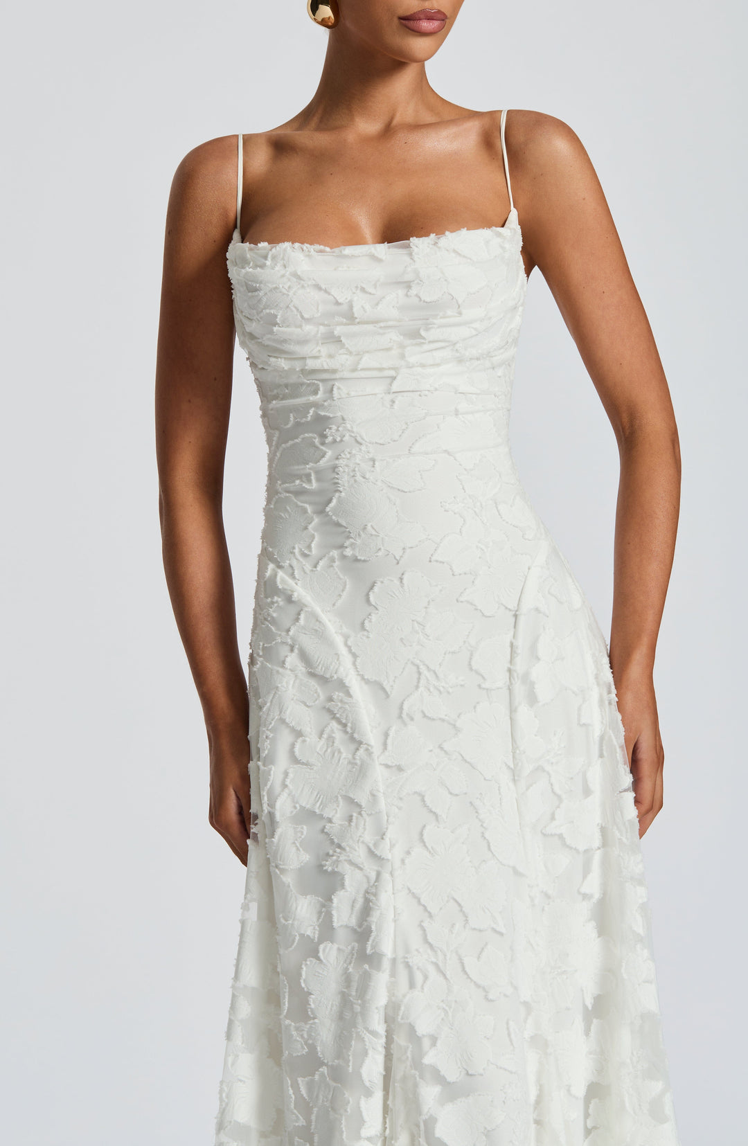 Women's Spaghetti Strap Straight Neckline Maxi Dress with Floral Lace Surface and A-Line Skirt
