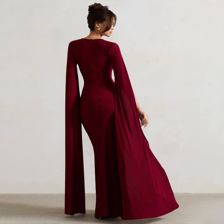Women's Square Neck Maxi Dress with Cape Panels and Side Slit