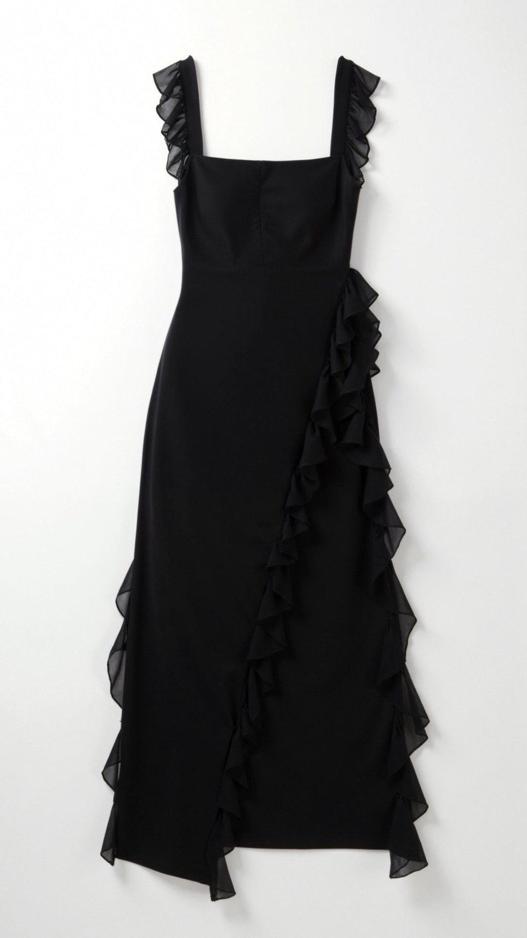 Women's Square Neckline Maxi Dress with Ruffle Straps and Front Slit