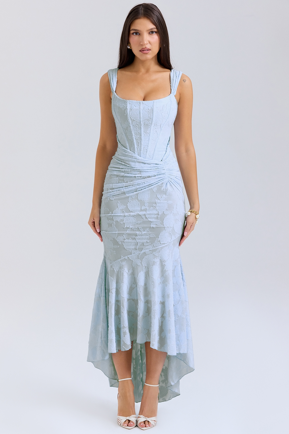 Women's Square Neckline Midi Dress with Asymmetric Hem and Wide Straps
