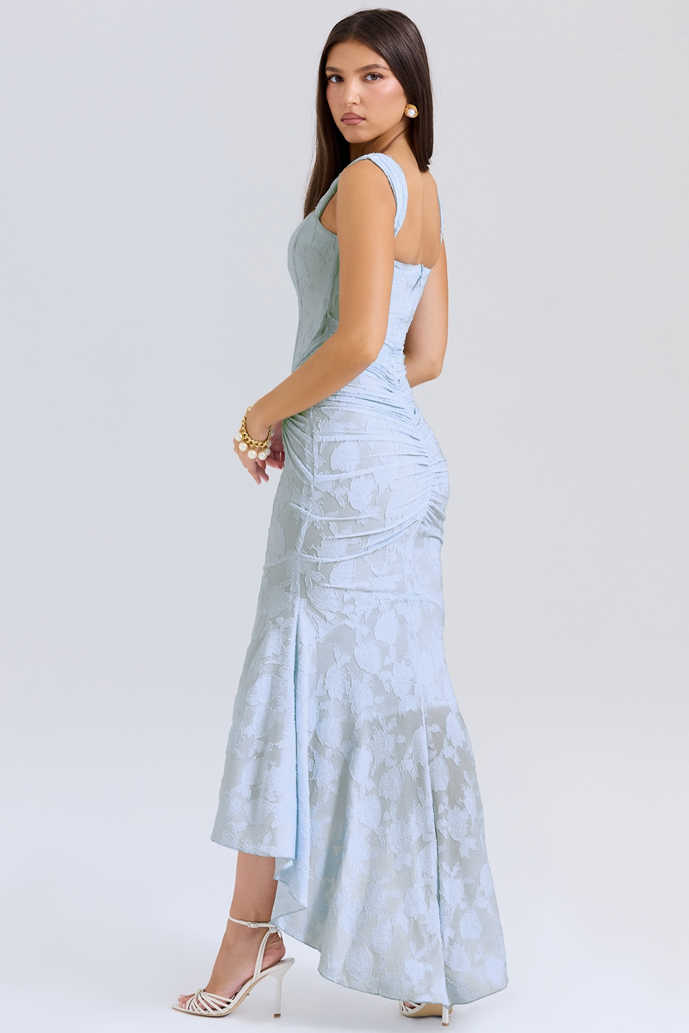 Women's Square Neckline Midi Dress with Asymmetric Hem and Wide Straps