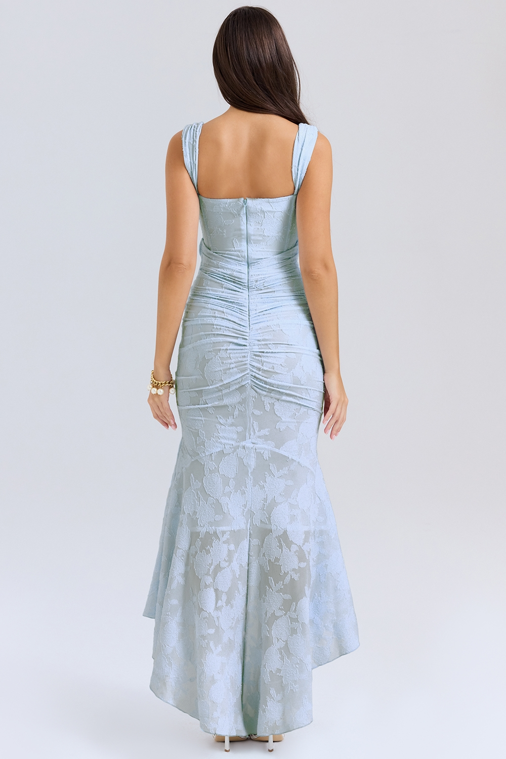 Women's Square Neckline Midi Dress with Asymmetric Hem and Wide Straps