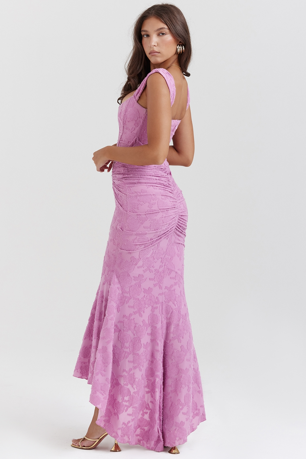 Women's Square Neckline Midi Dress with Asymmetric Hem and Wide Straps