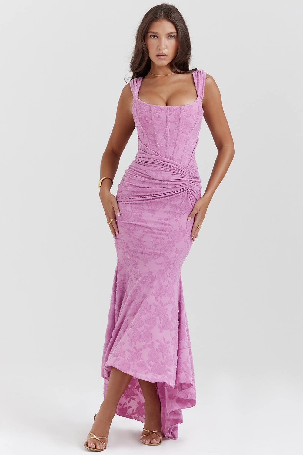 Women's Square Neckline Midi Dress with Asymmetric Hem and Wide Straps