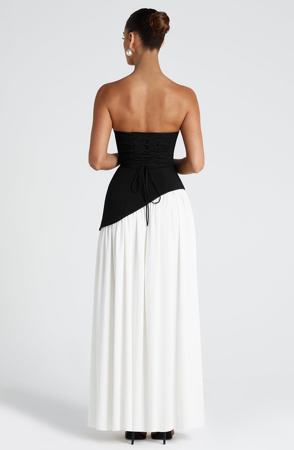Women's Strapless Maxi Dress with Asymmetric Bodice and Front Slit