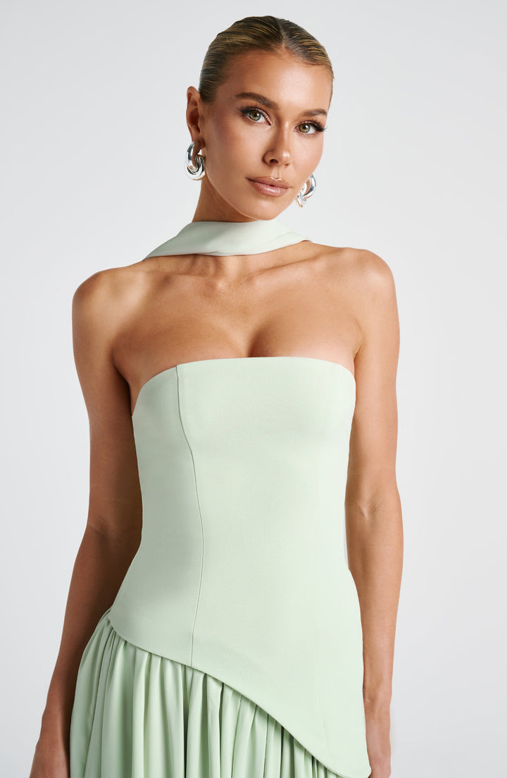 Women's Strapless Maxi Dress with Asymmetric Bodice and Front Slit