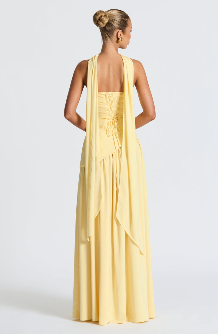 Women's Strapless Maxi Dress with Asymmetric Bodice and Front Slit