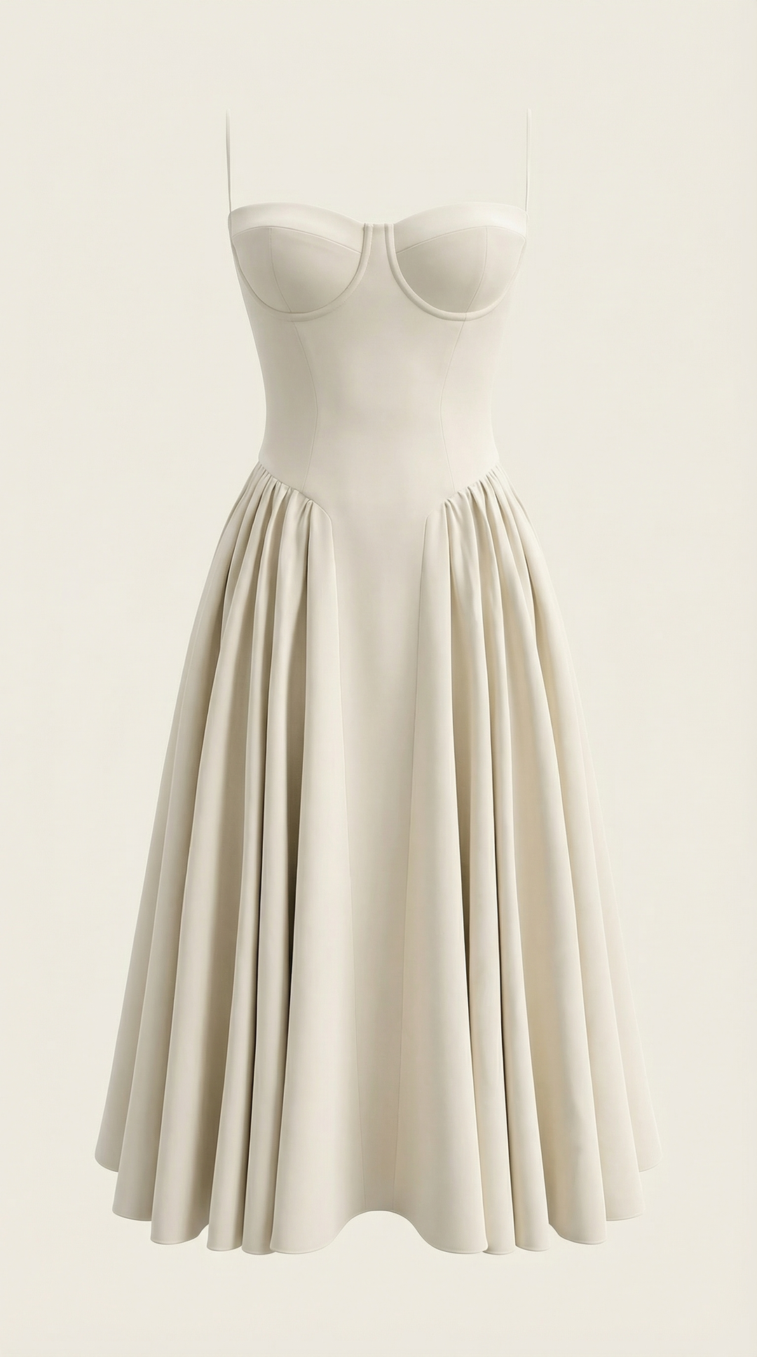 Women's Sweetheart Neckline Midi Dress with Spaghetti Straps and Full Skirt
