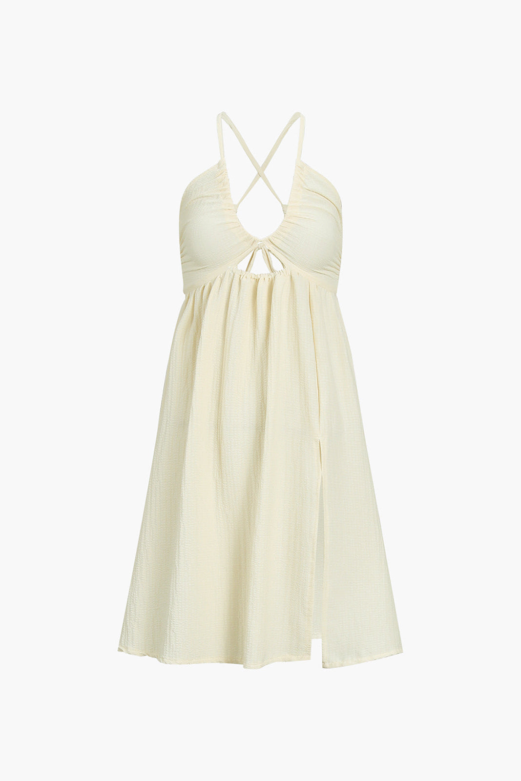 Women's V-Neck Cross-Strap Midi Dress with Front Opening and Side Slit
